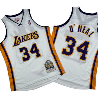 Men's Los Angeles Lakers #34 Shaquille O'Neal White 2003-04 Throwback Basketball Jersey