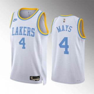 Men's Los Angeles Lakers #4 Skylar Mays White Classic Edition Stitched Basketball Jersey