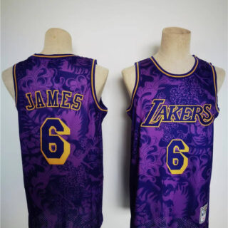 Men's Los Angeles Lakers #6 LeBron James 2022 Purple Lunar New Year Tiger CNY 4.0 HWC Stitched Basketball Jersey