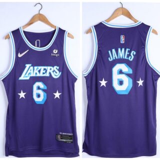 Men's Los Angeles Lakers #6 LeBron James Bibigo Purple 75th Anniversary City Edition Stitched Jersey