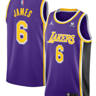 Men's Los Angeles Lakers #6 LeBron James Purple 75th Anniversary City Edition Stitched Jersey