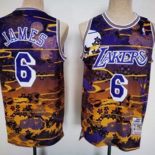 Men's Los Angeles Lakers #6 LeBron James Purple Throwback Basketball Jersey