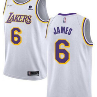 Men's Los Angeles Lakers #6 LeBron James White 75th Anniversary Stitched Basketball Jersey