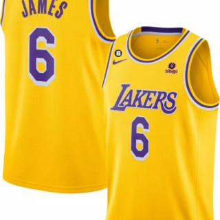 Men's Los Angeles Lakers #6 LeBron James Yellow No.6 Patch Stitched Basketball Jersey