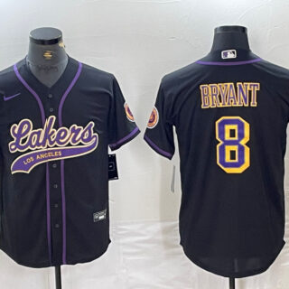 Men's Los Angeles Lakers #8 Kobe Bryant Black Cool Base Stitched Baseball Jersey 4