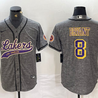 Men's Los Angeles Lakers #8 Kobe Bryant Grey Cool Base Stitched Baseball Jersey