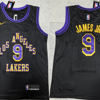 Men's Los Angeles Lakers #9 Bronny James Jr. Black 2024 Draft Stitched Basketball Jersey