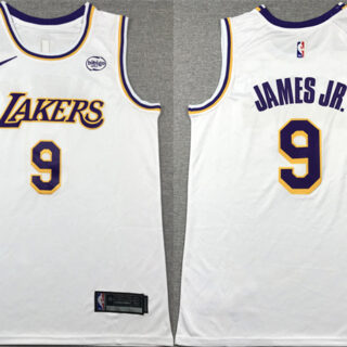 Men's Los Angeles Lakers #9 Bronny James Jr. White 2024 Draft Icon Edition Stitched Basketball Jersey