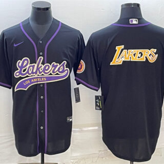 Men's Los Angeles Lakers Black Big Logo Cool Base Stitched Baseball JerseyS