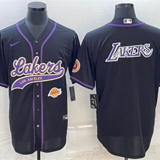 Men's Los Angeles Lakers Black Big Logo With Patch Cool Base Stitched Baseball Jersey