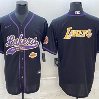 Men's Los Angeles Lakers Black Big Logo With Patch Cool Base Stitched Baseball JerseyS