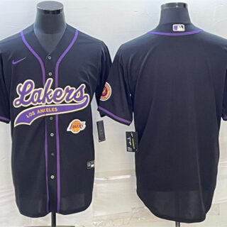 Men's Los Angeles Lakers Blank Black With Patch Cool Base Stitched Baseball Jersey