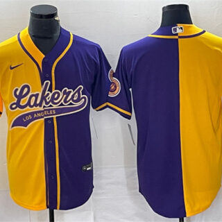 Men's Los Angeles Lakers Blank Gold Purple Split Cool Base Stitched Baseball Jersey