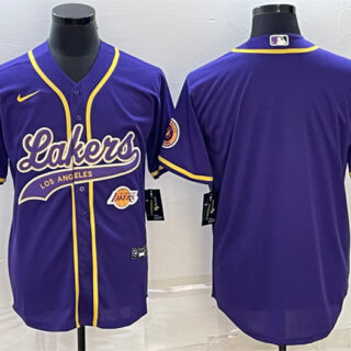 Men's Los Angeles Lakers Blank Purple With Patch Cool Base Stitched Baseball Jersey