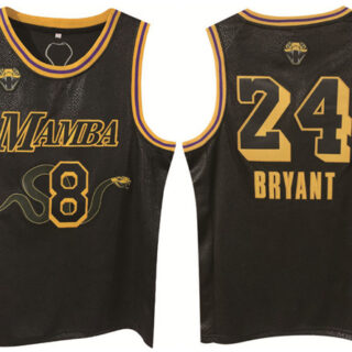 Men's Los Angeles Lakers Front #8 Back #24 Kobe Bryant Black Print Basketball Jersey