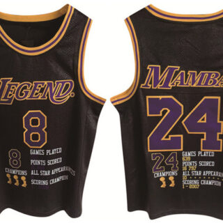 Men's Los Angeles Lakers Front #8 Back #24 Kobe Bryant Black Print Basketball Jerseys 1