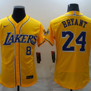 Men's Los Angeles Lakers Front #8 Back #24 Kobe Bryant Yellow Flex Base Stitched Jersey