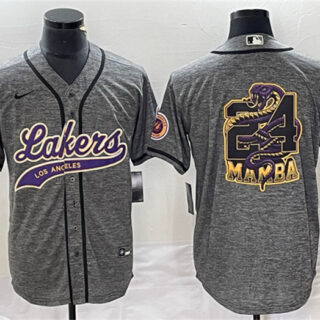 Men's Los Angeles Lakers Gray #24 Mamba Big Logo Cool Base Stitched Baseball Jersey