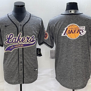 Men's Los Angeles Lakers Gray Team Big Logo Cool Base With Patch Stitched Baseball Jersey