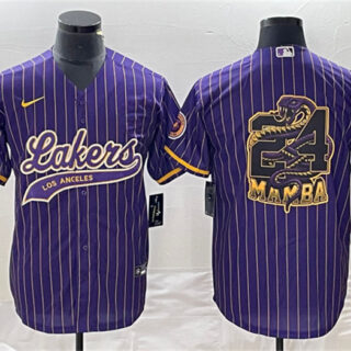 Men's Los Angeles Lakers Purple #24 Mamba Big Logo Cool Base Stitched Baseball Jersey