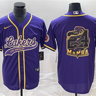 Men's Los Angeles Lakers Purple #24 Mamba Big Logo Cool Base Stitched Baseball Jerseys