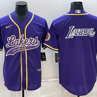 Men's Los Angeles Lakers Purple Big Logo Cool Base Stitched Baseball Jersey