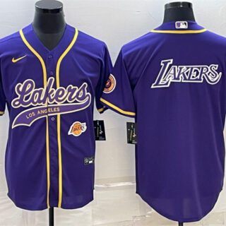 Men's Los Angeles Lakers Purple Big Logo With Patch Cool Base Stitched Baseball Jersey