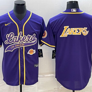 Men's Los Angeles Lakers Purple Big Logo With Patch Cool Base Stitched Baseball JerseyS