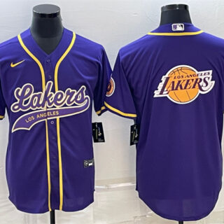 Men's Los Angeles Lakers Purple Team Big Logo Cool Base Stitched Baseball Jersey