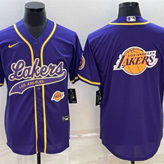 Men's Los Angeles Lakers Purple Team Big Logo With Patch Cool Base Stitched Baseball Jersey
