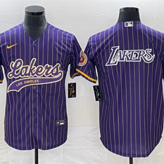 Men's Los Angeles Lakers Team Big Logo Purple Cool Base With Patch Stitched Baseball Jersey