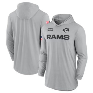 Men's Los Angeles Rams 2024 Gray Salute To Service Lightweight Performance Long Sleeve Hooded T-Shirt