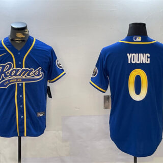 Men's Los Angeles Rams #0 Byron Young Royal Cool Base Stitched Baseball Jersey