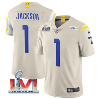 Men's Los Angeles Rams #1 DeSean Jackson 2022 Bone Super Bowl LVI Vapor Limited Stitched Jersey