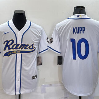 Men's Los Angeles Rams #10 Cooper Kupp White With Patch Cool Base Stitched Baseball Jersey