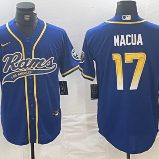 Men's Los Angeles Rams #17 Puka Nacua Royal Cool Base Stitched Baseball Jersey