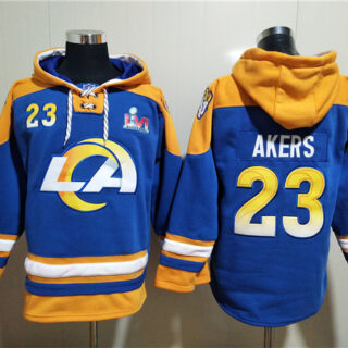 Men's Los Angeles Rams #23 Cam Akers 2022 Royal Super Bowl LVI Champions Pullover Hoodie