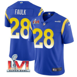 Men's Los Angeles Rams #28 Marshall Faulk 2022 Royal Super Bowl LVI Vapor Limited Stitched Jersey
