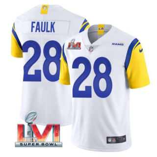 Men's Los Angeles Rams #28 Marshall Faulk 2022 White Super Bowl LVI Vapor Limited Stitched Jersey