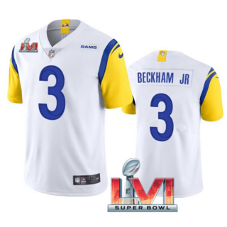 Men's Los Angeles Rams #3 Odell Beckham Jr. 2022 White Super Bowl LVI Vapor Limited Stitched Jersey