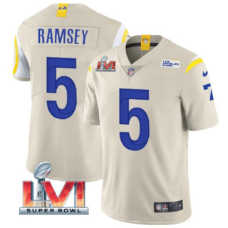 Men's Los Angeles Rams #5 Jalen Ramsey 2022 Bone Super Bowl LVI Vapor Limited Stitched Jersey
