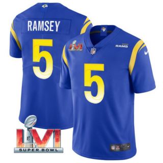 Men's Los Angeles Rams #5 Jalen Ramsey 2022 Royal Super Bowl LVI Vapor Limited Stitched Jersey