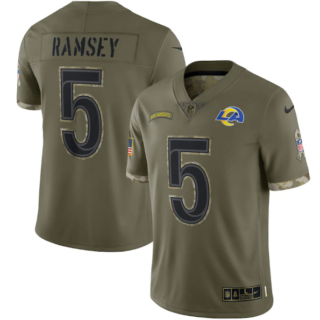 Men's Los Angeles Rams #5 Jalen Ramsey Olive 2022 Salute To Service Limited Stitched Jersey