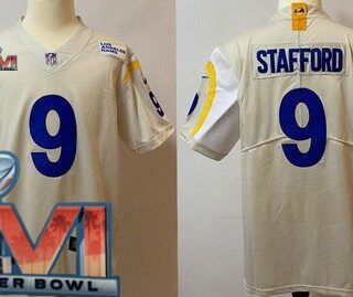 Men's Los Angeles Rams #9 Matthew Stafford Limited Bone 2022 Super Bowl LVI Bound Vapor Jersey