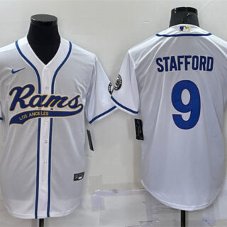 Men's Los Angeles Rams #9 Matthew Stafford White With Patch Cool Base Stitched Baseball Jersey