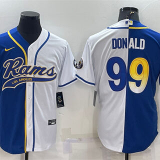 Men's Los Angeles Rams #99 Aaron Donald Royal White Split With Patch Cool Base Stitched Baseball Jersey