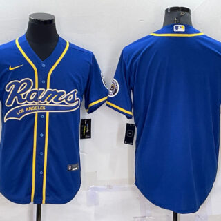 Men's Los Angeles Rams Blank Blue With Patch Cool Base Stitched Baseball Jersey