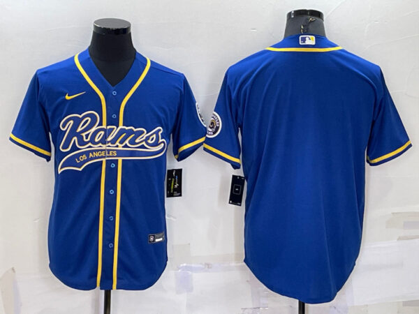 Men's Los Angeles Rams Blank Blue With Patch Cool Base Stitched Baseball Jersey