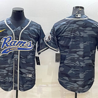 Men's Los Angeles Rams Blank Grey Navy With Patch Cool Base Stitched Baseball JerseyS