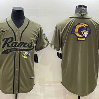 Men's Los Angeles Rams Olive Salute To Service Team Big Logo Cool Base Stitched Baseball Jersey
